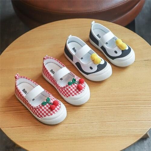 2020 autumn Girls Canvas Shoes Cartoon Penguin Childrens Anti-slip Shallow Mouth Shoes Toddler Kids Soft Bottom Footwear