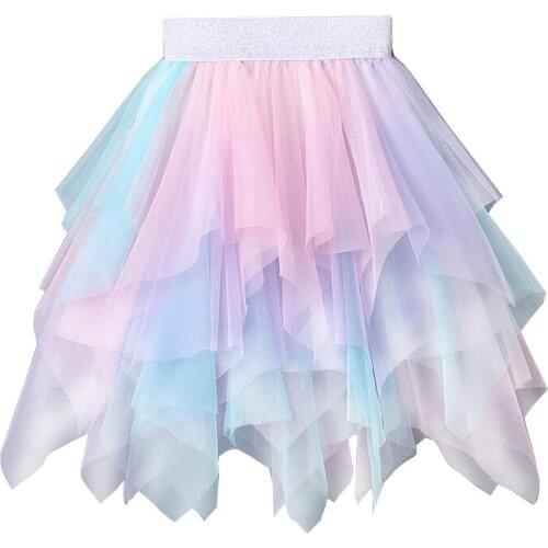 0-14Y Summer Kids Children Mesh Pleated Skirt with Cotton Lining Dance Long Tutu Skirts Fluffy Pettiskirt