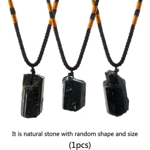 Natural Stone Necklace Pendant Natural Black Obsidian Fortune Amulet Lucky Pendant Necklace Fashion Jewelry Unisex Jewelry