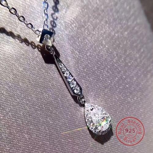 Classic Real 100% Silver Color Created Moissanite Water Drop Pendant Necklace Wedding Jewelry Women Gifts Wholesale
