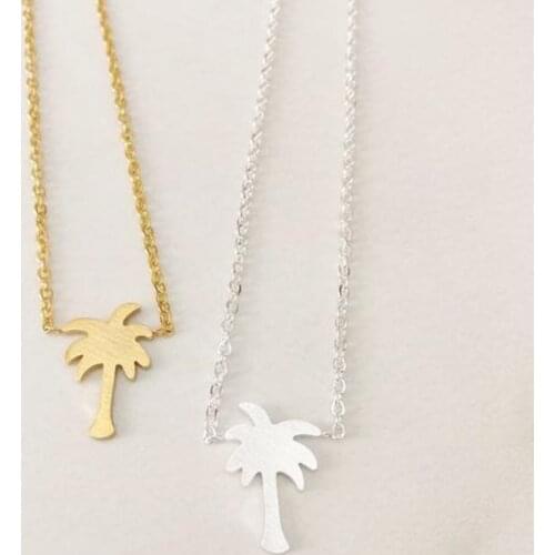 Boho Tropical Plant Jewelry Silver Color Palm Tree Necklace Women Bff Gifts Stainless Steel Chain Bijoux Femme 2019