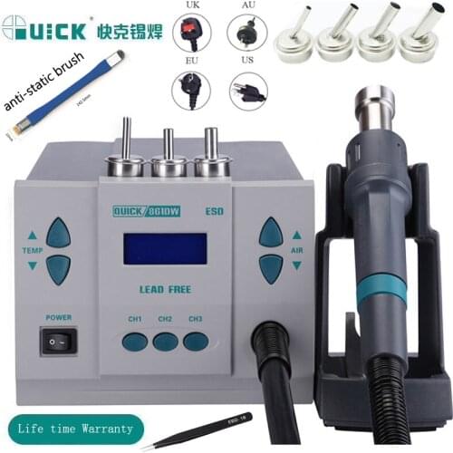 Original 1000W220/110V QUICK 861DW heat gun lead free hot air soldering station microcomputer temperature Rework Station+7nozzle