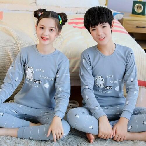 New Teenager Pajamas Set Big Boys Girls Sleepwear Long Sleeve Pyjama Kids Winter Childrens For 8 10 12 14 16 18 Home Clothes
