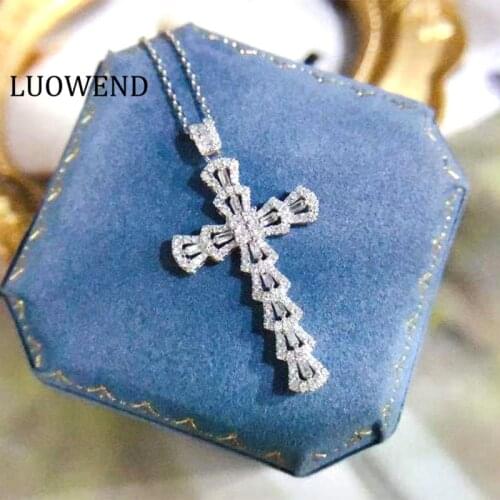 ANI 18K Solid White Gold Pendant Necklace 0.50 carat Real Natural Diamond Fine Jewelry Women Engagement Necklace Cross Shape
