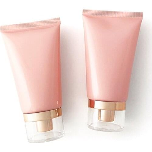 Empty Pearl Pink PE Plastic Squeeze Tube Gold Silver Acrylic Lid Cosmetic Packaging 60ml Skin Care Sunscreen Lotion Bottle 30pcs