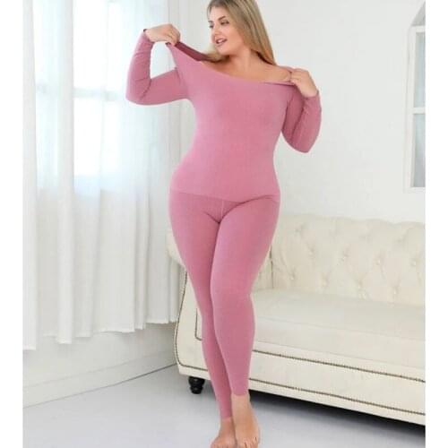Plus Size 5XL 130kg 2 Piece/Set Long Johns For Female high elastic heating thermal underwear set Autumn Winter Warm Thermal Suit