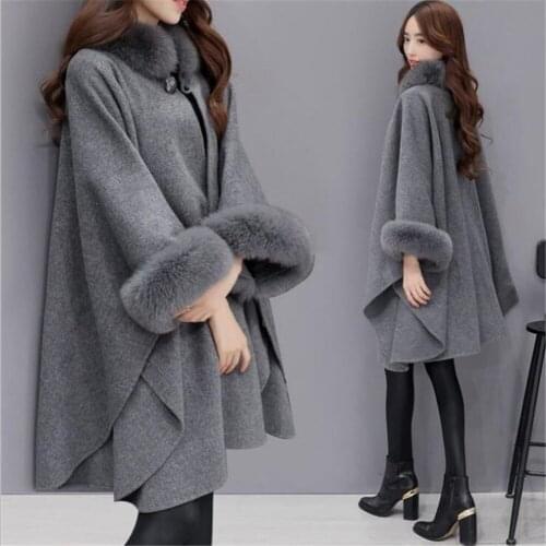 2020 Fashion Elegant Winter New Women Capes Faux Fur Scarf Collar Long Woolen Coat Cloak Fit Shopping Travelling 3 Colors Capes