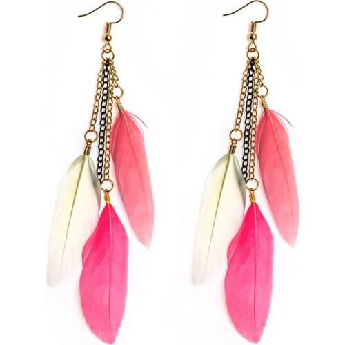 SHUANGR Vintage Colorful Feather Earrings Hanging Drops for Women Statement Long Dangle Earring Tassel Jewelry 9 colors Gift