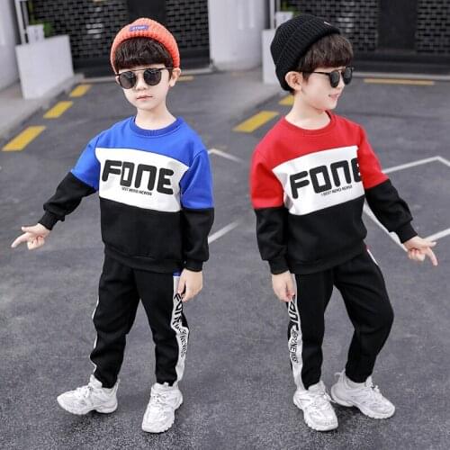 Baby Boys Spring/Autumn Casual Sport Suits Childrens Cotton Letters Print Contrast O-neck Fashion Sets Boys Pullover Clothing