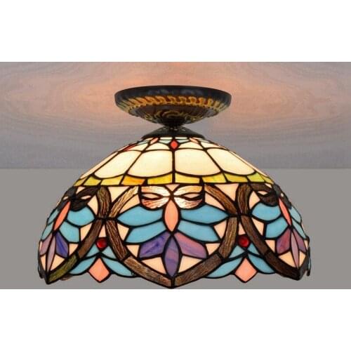 30cm European-Style Blue Loving Heart Tiffany Multi-Color Glass Restaurant Bedroom Aisle Corridor Bathroom Glass Ceiling Lamp