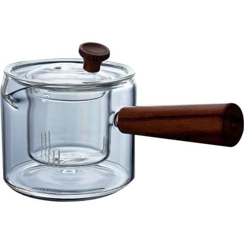 Glass TeaPot with Wooden Handle,Thickened Heat-Resistant Glass Kettle,Flower Teapot Tea Set