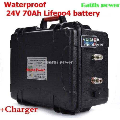 Waterproof 24V 70Ah Lifepo4 battery 1500W 24V Lithium battery Electric Bike battery solar power motor with BMS + 10A Charger