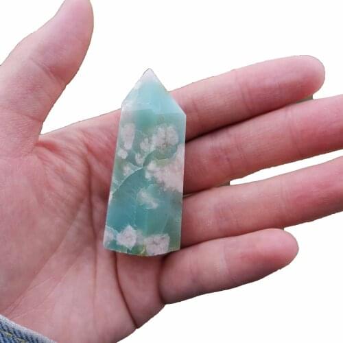 High Quality Natural Green Flower Agate Tower Healing Crystal Stone Quartz Point Reiki Energy Ornament Wand for Home Decor