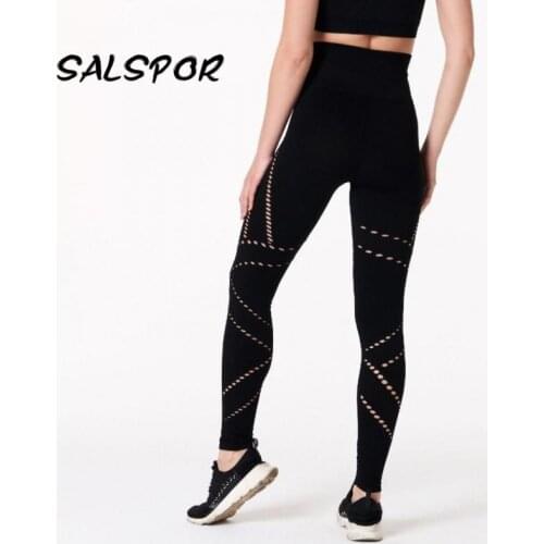 SALSPOR Hollow Sports Leggings Women Running Fitness Workout Gymhigh Waist Legging Activewear Tights Pants Breathable