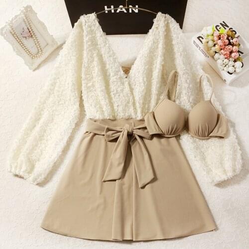 2021 New Patchwork One Piece Swimwear Long Sleeve Bathing Suit Push Up Swim Beach Dress Bandage Swimsuit Women Swimming Suits