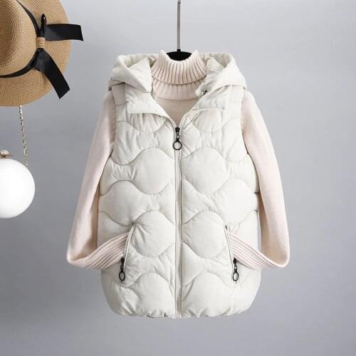Winter Down Cotton Hooded Short Vest Women Solid Ladies sleeveless Waistcoat Female Quilted Zipper Puffer Vest Jacket