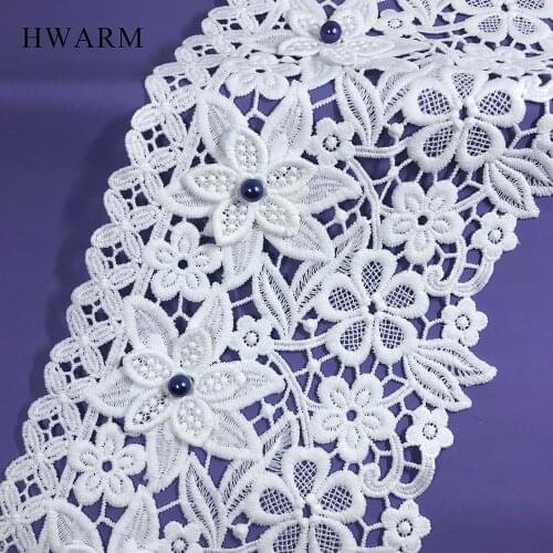 10yard High Quality Flowers In Clusters Dress Accessories DIY White Sewing Trim African Arts Craft 3D Lace Fabric Ribbon Beads