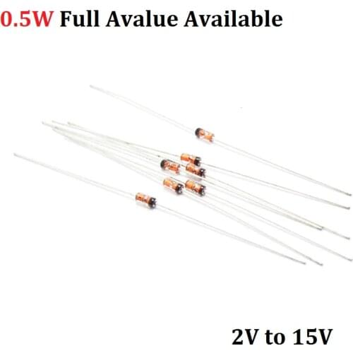 100pcs BZX55C2V/2V2/2V4/2V7/3/3V3/3V6/3V9/4V3/4V7/5V1/5V6/6V2/6V8/7V5/8V2/9V1/10V/11V/12V/13V/15V 1/2W Zener diode DO-35
