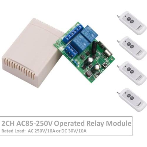 2Channel 433 MHz RF Wireless Remote Control AC 220V 10A Relay Receiver For Universal LED/Garage/Door/Motor/Electric Curtain