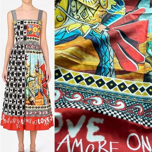 250x140cm Fashion Palace Poker Knight Black Heart Printed 100%Cotton Fabric For Woman Summer Dress DIY Cloth Sewing Material