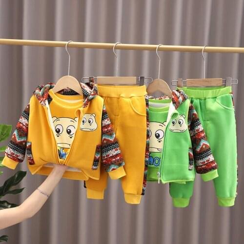 New Winter Fashion Baby Warm Outwear Suit Children Boys Girl Plus Velvet Hooded Vest T-Shirt Pants 3Pcs/Set Kids Casual Clothing
