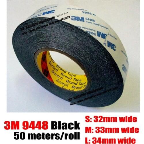 31mm or 32mm/33mm) *50M*0.15mm for Foam, Rubber, Lamination Plastic Logo Nameplate Bond, 3M Double Adhesive Black Tape 9448
