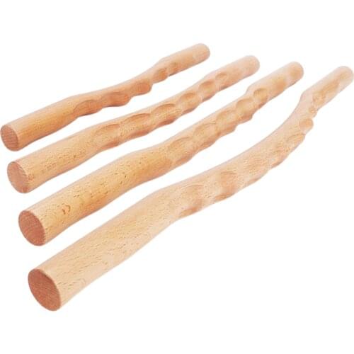 4Pc Wood Guasha Scraping Stick Massage Tools Massager For Back Shoulder Neck