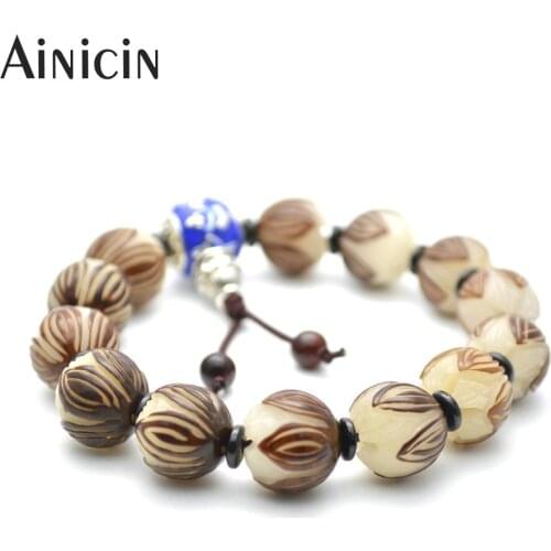 5pcs Tibetan Budhi Carved Louts Beads Mala Prayer Bracelets For Fashion Men and Women Jewelry