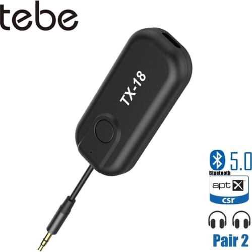 Tebe 2 In 1 Bluetooth 5.0 Receiver Transmitter Wireless Audio Adapter Support APTX APTX-LL 3.5mm AUX Jack for Car TV Headphones