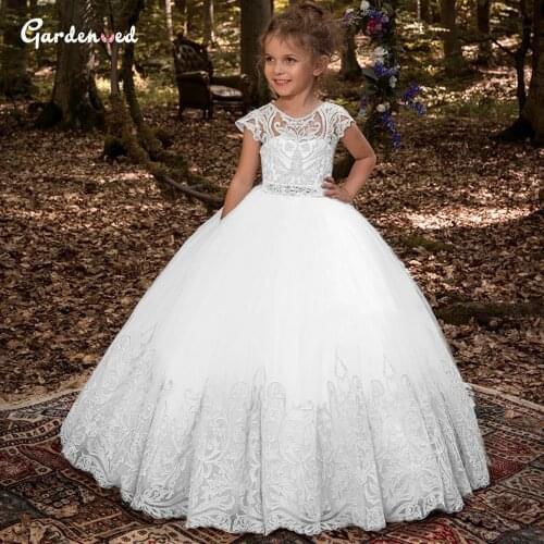 White Flower Girl Dress 2021Tulle Lace Princess Dress For Girl Sleeveless First Communion Dresses Kids Birthday Dress Child Gown