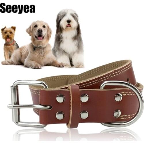 Large Durable Dog Collar PU Leather Puppy Pitbull Necklace Pet Collar Dog Leather Cowhide For Small Medium Large Dogs Supplies