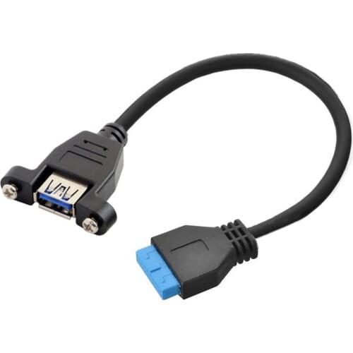 CY USB 3.0 Single Port A Female Screw Mount Type to Up Angled Motherboard 20pin Header Cable 25cm