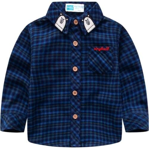 Childrens long-sleeved shirt spring and autumn models boys and girls plaid shirts childrens baby cotton shirt casual Korean ve