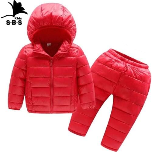Down-Baby Cotton Childrens Clothing Sets 2 pieces Winter Girls and Boys Hooded Jackets Tights Suit for kids warm Clothing