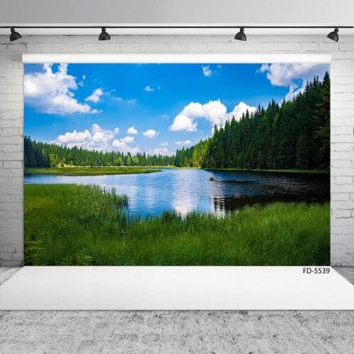 Lake Grassland Trees Photography Background Computer Printed Scenic Backdrop for Portrait Children Baby Photoshoot Fond Photo