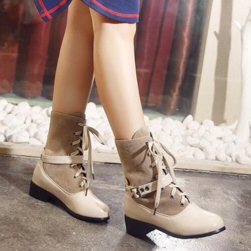 Foreign trade womens shoes new round head motorcycle boots rivet thick heel button Martin boots thick bottom medium heel short