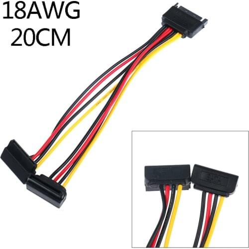 Sata Power Cable 15 Pin Male To 2 X 15Pin Female Adapter Sata Cable 90 Degree For HDD Hard Drive