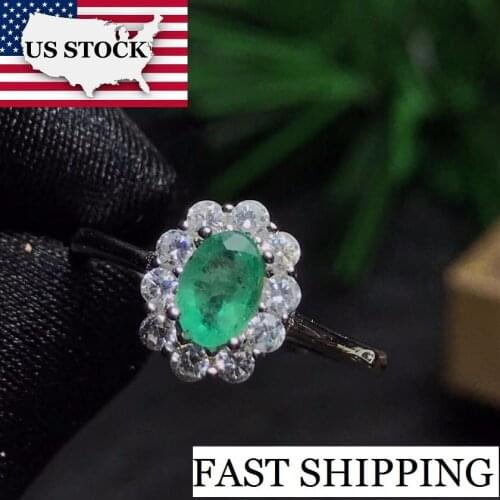 US STOCK Green Emerald Ring, Flower Rings, 925 Sterling Silver, 4*6mm Gemstone May Birthstone Jewelry Gift for Women FJ202 10