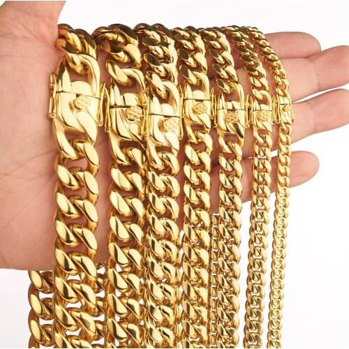 6/8/10/12/14/16/18mm Wide 2021 Trendy Gold 316L Stainless Steel Curb Cuban Link Chain Neckalace Jewelry 7-40Inch