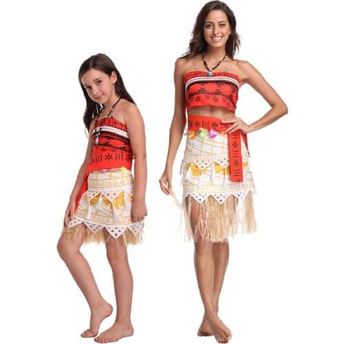 Girls Moana Cosplay Costume for Kids women Vaiana Princess Dress Clothes for Halloween Costumes child baby Girl party dresses