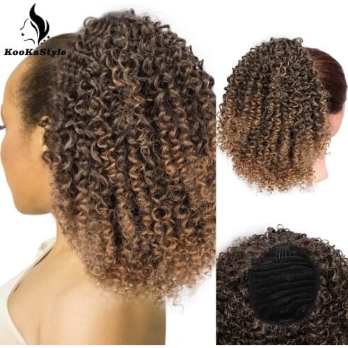 KookaStyle Afro Kinky Curly Ponytail Hair Extension Drawstring Afro American Short Wrap Chignon Synthetic Puff Clip in Hairpiece