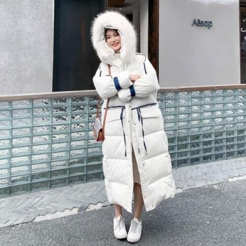 Women 2021 Winter New Warm Fur Collar Hooded Jackets Female X-Long Down Cotton Coats Ladies Loose Oversize Hooded Parkas Y631