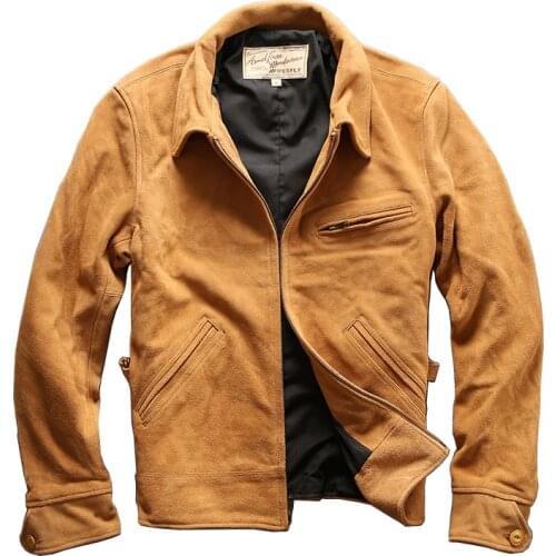 AVIREXFLY mens cow leather mens cowhide coat vintage rider jacket 6A-2