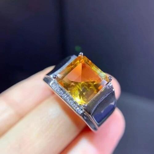 Man Ring 100% Real And Natural Citrine ring Free shipping Real natural citrine 925 sterling silver Fine