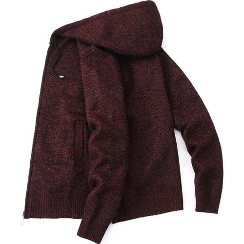 2021 Mens Autumn and Winter Fleece-Lined Thickened Sweater Youth Hooded Zipper Cardigan Sweater