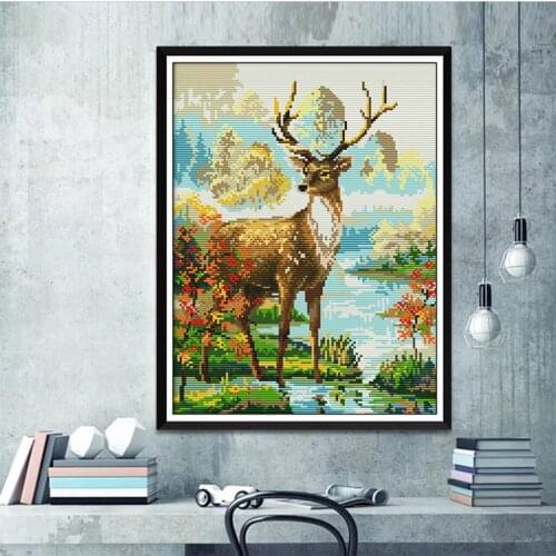 Stamped Cross Stitch Kits Patterns Embroidery Kit - Animal Stag, 14 Counted 29x36cm