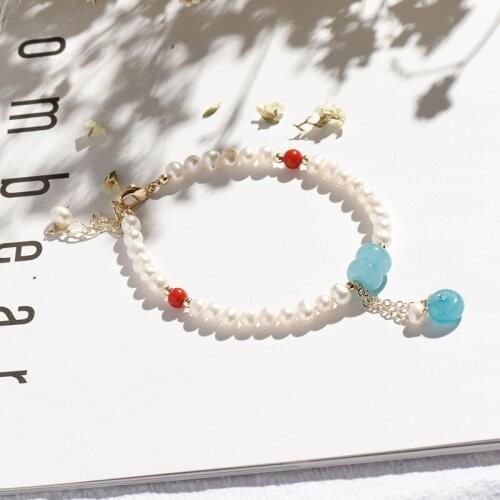 Natural Freshwater Pearl Bracelets Bangles for Women with Blue Crystal Trendy Baroque Pearls Strand Bracelet Jewelry Gift YBR199