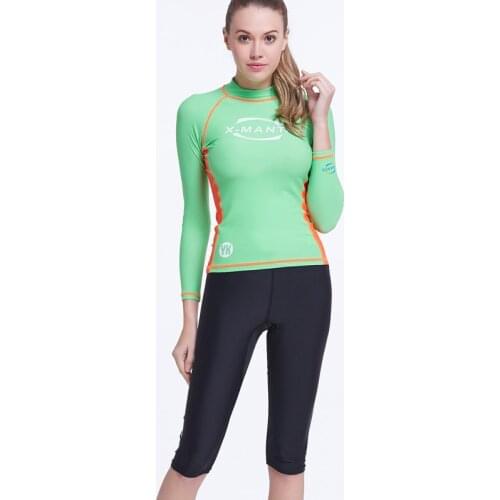 2016 New Green Long Sleeve High Neck Diving Surf Shirt Sun-Protective Rashguard Swimwear Women Sports Swim Rash Guards