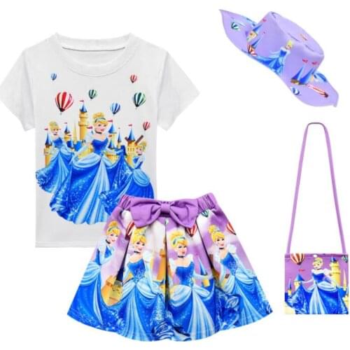 New Kids Girls Clothes Suits Baby Princess Snow White Summer Short Sleeved Set Cartoon Childrens t-shirt+skirt