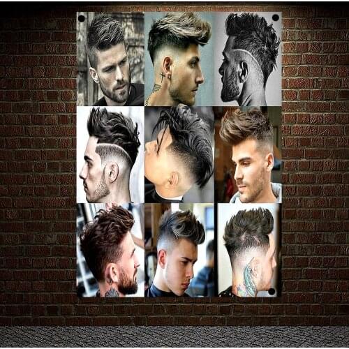 New Popular Mens Hairstyle Barber Shop Signboard Vintage Decor Hairdresser Poster Flag Banner Canvas Painting Hanging Cloth E5